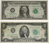 1988 y 1976. Billetes Extranjeros. Estados Unidos. Lote de dos billetes: 1 y 2 dólares. Series 1988A y 1976. MBC a SC. Est.12.