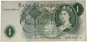 1960-. Billetes Extranjeros. Gran Bretaña. 1 libra. Firma Hollom?. Pick 374. MBC. Est.10.