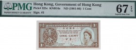 ND (1981-86). Billetes Extranjeros. Hong Kong. 1 centavo. Pick 325c. KNB16c. Certificado PMG 67 EPQ. SC. Est.30.