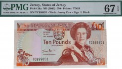ND (2000). Billetes Extranjeros. Jersey. 10 libras. Pick 28a. Certificado PMG 67 EPQ. SC. Est.30.