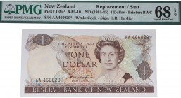 1981. Billetes Extranjeros. Nueva Zelanda. 1 dólar. Pick 169a*. RA9-10. Certificado PMG 68 EPQ. "Replacement/Star". SC. Est.30.