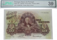 1926. Billetes Extranjeros. Portugal. 10 escudos. Certificado PMG 30. MBC+. Est.900.