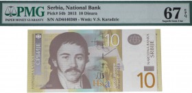2013. Billetes extranjeros. Serbia. 10 dinara. Pick 54b. Certificado PMG 67 EPQ. SC. Est.30.