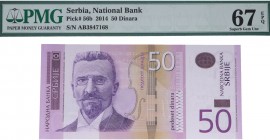 2014. Billetes extranjeros. Serbia. 50 dinara. Pick 56b. Certificado PMG 67 EPQ. SC. Est.30.