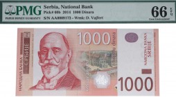 2014. Billetes extranjeros. Serbia. 1000 dinara. Pick 60b. Certificado PMG 66 EPQ. SC. Est.30.