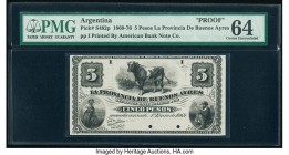 Argentina Provincia de Buenos Ayres 5 Pesos 1.1.1869 Pick S482p Proof PMG Choice Uncirculated 64. Hinged; two POCs.

HID09801242017

© 2020 Heritage A...