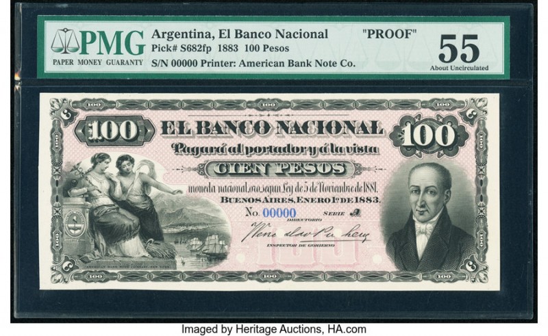 Argentina Banco Nacional 100 Pesos 1.1.1883 Pick S682fp Front Proof PMG About Un...
