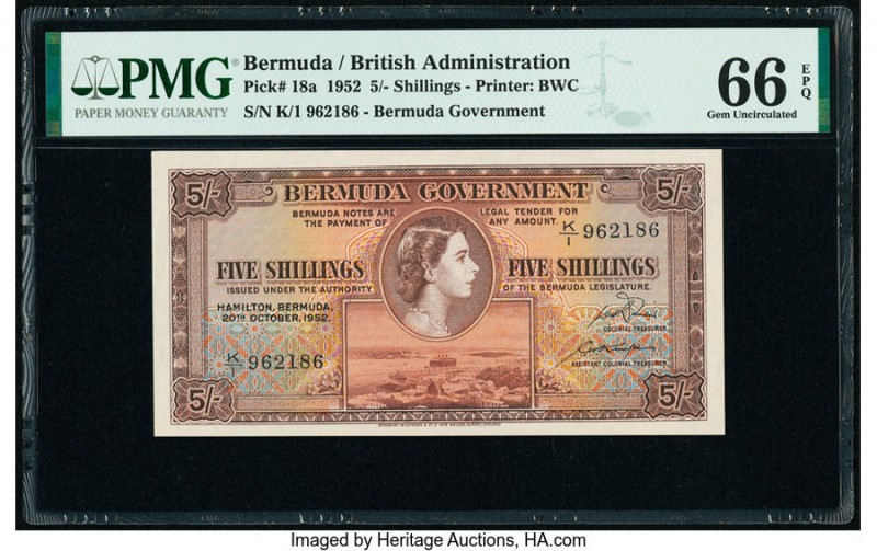 Bermuda Bermuda Government 5 Shillings 20.10.1952 Pick 18a PMG Gem Uncirculated ...