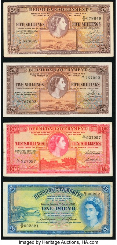 Bermuda Bermuda Government 5 (2); 10 Shillings; 1 Pound 1952-1966 Pick 18; 19; 2...