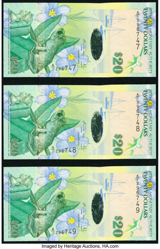 Bermuda Monetary Authority 20 Dollars 2009 Pick 60b Three Consecutive Examples C...