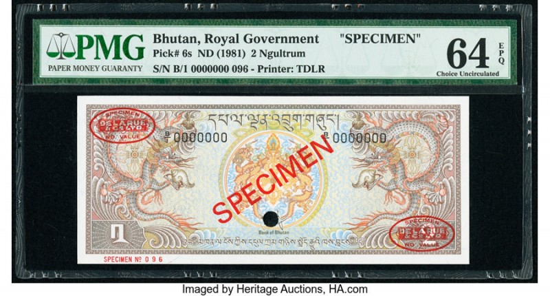 Bhutan Royal Government 2 Ngultrum ND (1981) Pick 6s Specimen PMG Choice Uncircu...