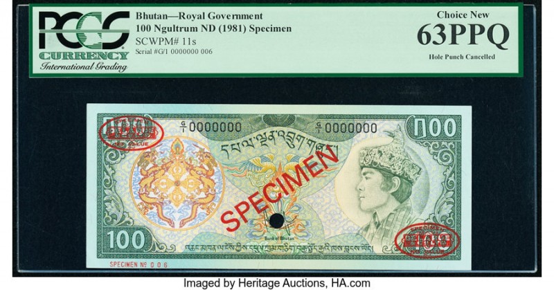 Bhutan Royal Government 100 Ngultrum ND (1981) Pick 11s Specimen PCGS Choice New...