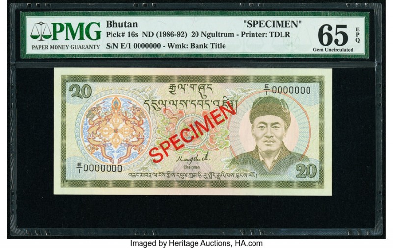 Bhutan Royal Monetary Authority 20 Ngultrum ND (1986-92) Pick 16s Specimen PMG G...