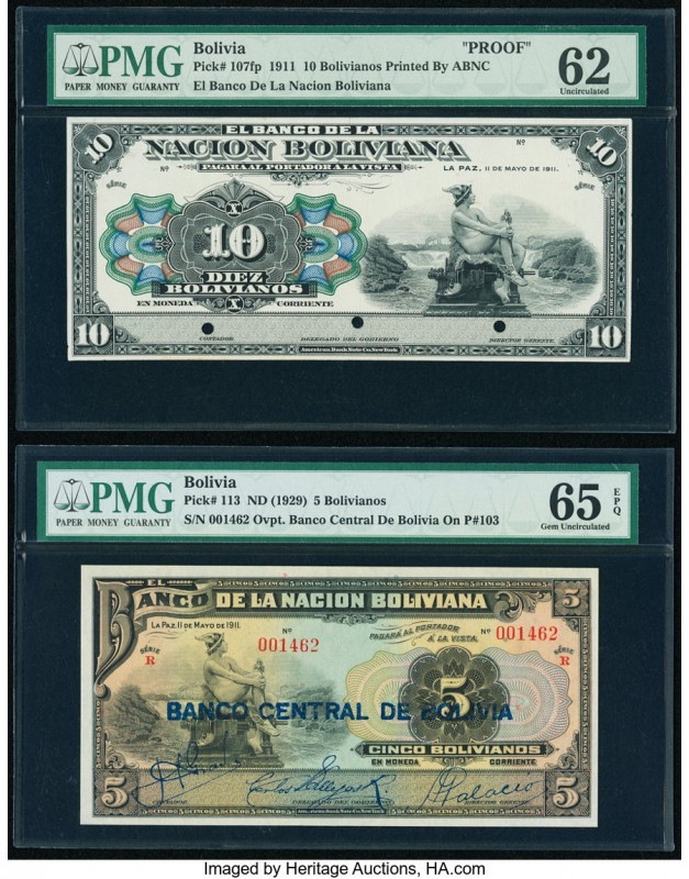 Bolivia Banco de la Nacion Boliviana 10; 5 Bolivianos 11.5.1911 Pick 107fp Front...