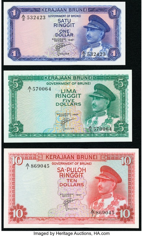 Brunei Government of Brunei 1; 5; 10 Ringgit 1967 Pick 1a; 2a; 3a Three Examples...