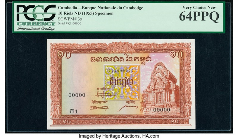 Cambodia Banque Nationale du Cambodge 10 Riels ND (1955) Pick 3s Specimen PCGS V...