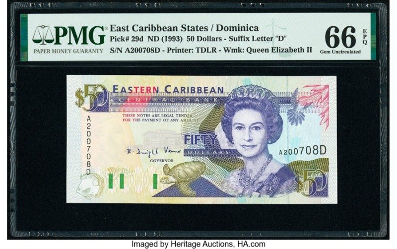 East Caribbean States Central Bank, Dominica 50 Dollars ND (1993) Pick 29d PMG G...