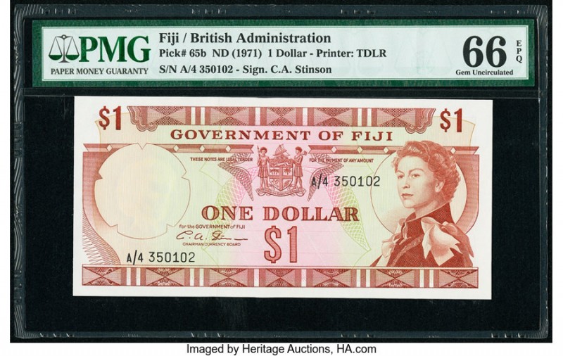 Fiji Government of Fiji 1 Dollar ND (1971) Pick 65b PMG Gem Uncirculated 66 EPQ....