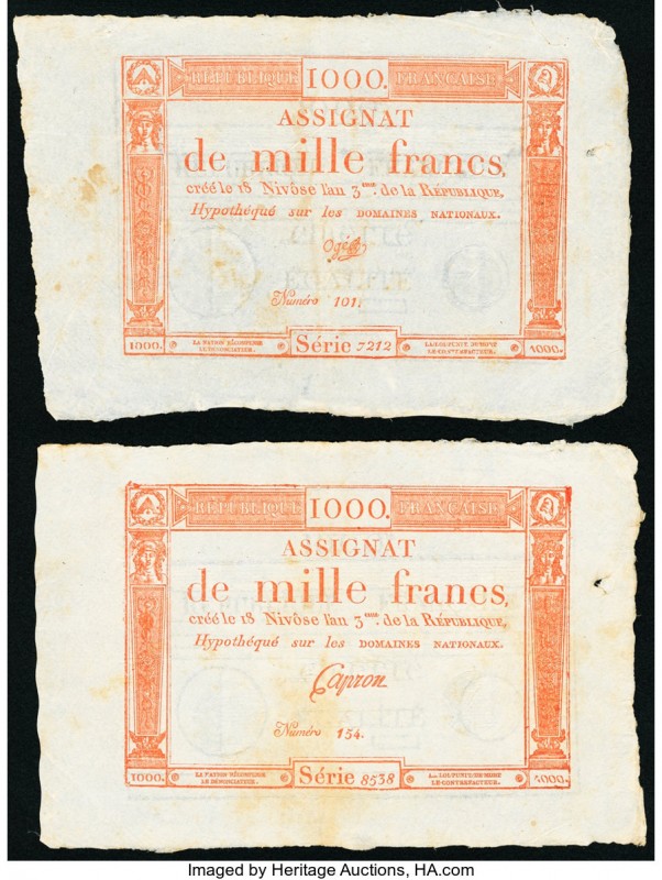 France Republique Francaise 1000 Francs ND (1795) Pick A80 4 Examples Very Fine....