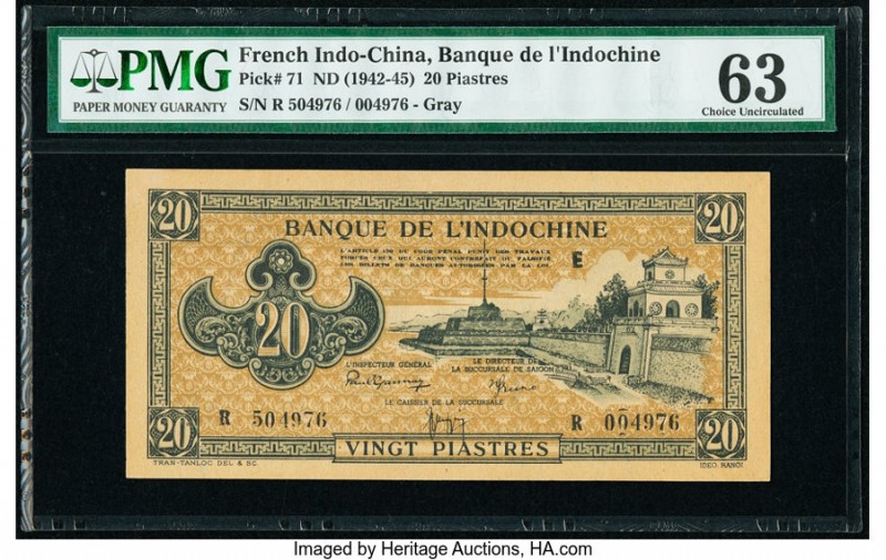 French Indochina Banque de l'Indo-Chine 20 Piastres ND (1942-45) Pick 71 PMG Cho...