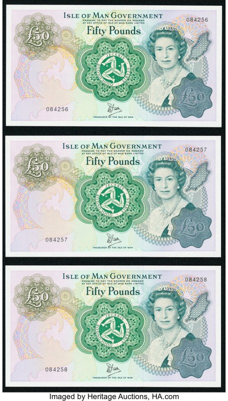 Isle Of Man Isle of Man Government 50 Pounds ND (1983) Pick 39a Three Consecutiv...