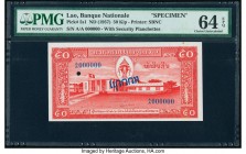 Lao Banque Nationale du Laos 50 Kip ND (1957) Pick 5s1 Specimen PMG Choice Uncirculated 64 EPQ. Blues overprints; one POC.

HID09801242017

© 2020 Her...
