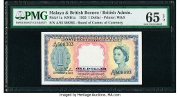 Malaya and British Borneo Board of Commissioners of Currency 1 Dollar 21.3.1953 Pick 1a B101 KNB1a PMG Gem Uncirculated 65 EPQ. 

HID09801242017

© 20...