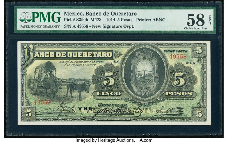 Mexico Banco de Queretaro 5 Pesos 10.4.1914 Pick S390b M473b PMG Choice About Un...