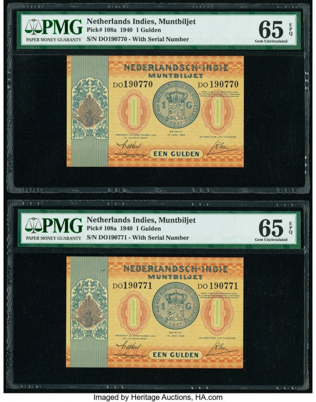 Netherlands Indies Muntbiljet 1 Gulden 15.6.1940 Pick 108a PMG Gem Uncirculated ...