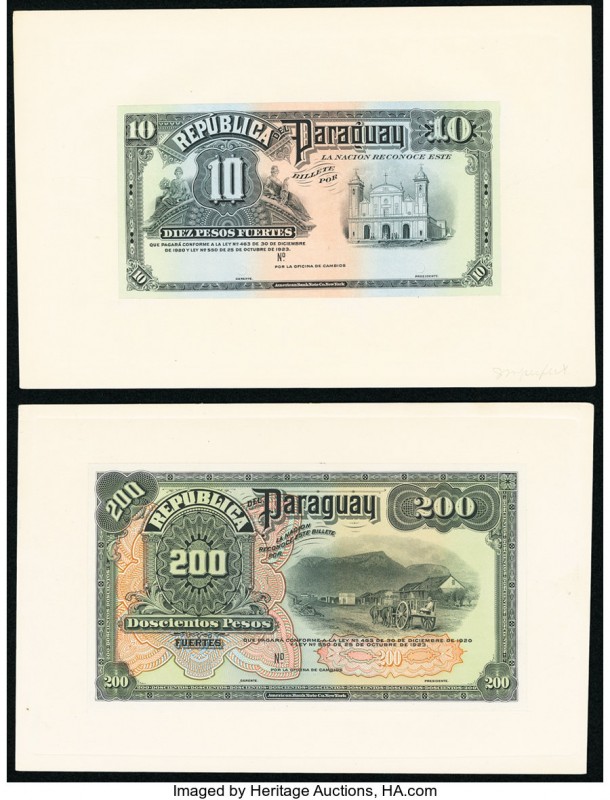 Paraguay Republica del Paraguay 10; 200 Pesos 25.10.1923 Pick 150p; 153p Two Fro...