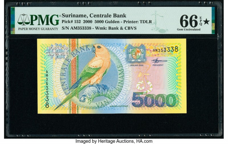 Suriname Centrale Bank van Surname 5000 Gulden 2000 Pick 152 PMG Gem Uncirculate...