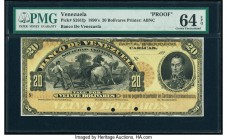 Venezuela Banco de Venezuela 20 Bolivares ND (ca. 1890) Pick S261fp Front Proof PMG Choice Uncirculated 64 EPQ. Three POCs.

HID09801242017

© 2020 He...