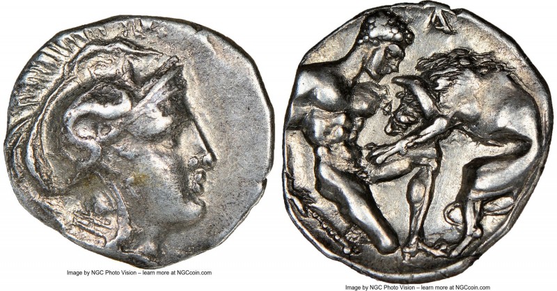 CALABRIA. Tarentum. Ca. 380-280 BC. AR diobol (11mm, 8h). NGC XF. Head of Athena...