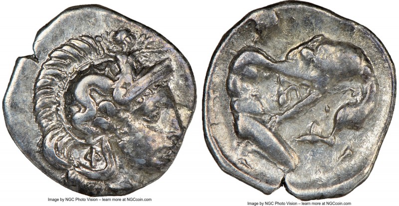 CALABRIA. Tarentum. Ca. 380-280 BC. AR diobol (12mm, 8h). NGC Choice VF. Ca. 325...