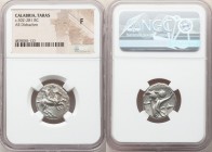 CALABRIA. Tarentum. Ca. 302-280 BC. AR stater or didrachm (20mm, 11h). NGC Fine. Dai- and Phi-, magistrates. Warrior on horseback rearing right, spear...