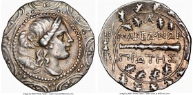 MACEDON UNDER ROME. First Meris. Ca. 167-148 BC. AR tetradrachm (31mm, 17.02 gm, 8h). NGC Choice VF 5/5 - 5/5. Bust of Artemis right, wearing stephane...