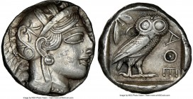 ATTICA. Athens. Ca. 440-404 BC. AR tetradrachm (23mm, 17.21 gm, 7h). NGC AU 4/5 - 4/5. Mid-mass coinage issue. Head of Athena right, wearing crested A...
