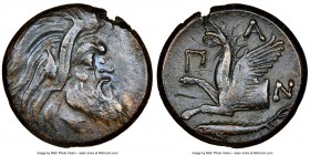CIMMERIAN BOSPORUS. Panticapaeum. 4th century BC. AE (22mm, 12h). NGC VF, flan flaw. Head of bearded Pan right / Π-A-N, forepart of griffin left, stur...