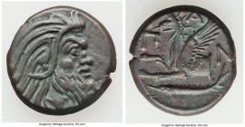 CIMMERIAN BOSPORUS. Panticapaeum. 4th century BC. AE (21mm, 6.67 gm, 11h). VF. Head of bearded Pan right / Π-A-N, forepart of griffin left, sturgeon l...