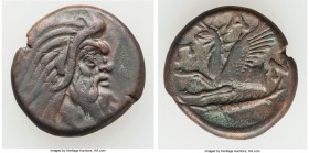CIMMERIAN BOSPORUS. Panticapaeum. 4th century BC. AE (21mm, 7.14 gm, 11h). About VF. Head of bearded Pan right / Π-A-N, forepart of griffin left, stur...
