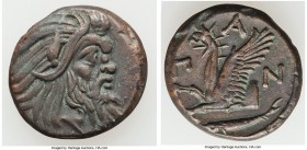 CIMMERIAN BOSPORUS. Panticapaeum. 4th century BC. AE (21mm, 6.23 gm, 11h). Choice VF. Head of bearded Pan right / Π-A-N, forepart of griffin left, stu...