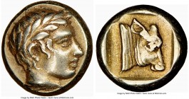 LESBOS. Mytilene. Ca. 454-427 BC. EL sixth-stater or hecte (10mm, 2.51 gm, 9h). NGC XF 5/5 - 4/5. Laureate head of Apollo right / Head of a cow right,...