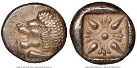 IONIA. Miletus. Ca. late 6th-5th centuries BC. AR 1/12 stater or obol (9mm). NGC Choice AU. Milesian standard. Forepart of roaring lion right, head re...