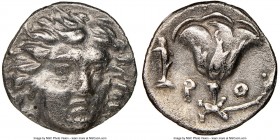 CARIAN ISLANDS. Rhodes. Ca. 230-205 BC. AR hemidrachm (11mm, 12h). NGC XF. Ca. 250-230 BC. Ameinias, magistrate. Facing head of Helios, turned slightl...