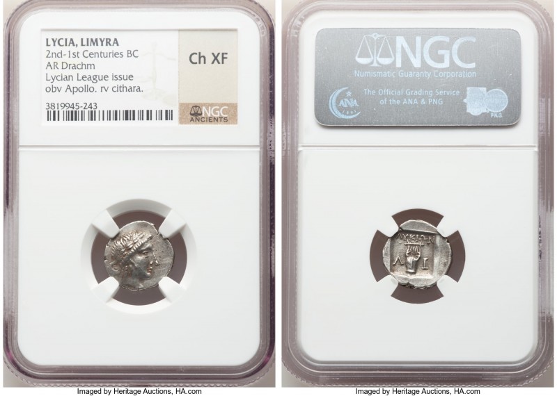 LYCIAN LEAGUE. Limyra. Ca. 167-81 BC. AR drachm (15mm, 12h). NGC Choice XF. Seri...