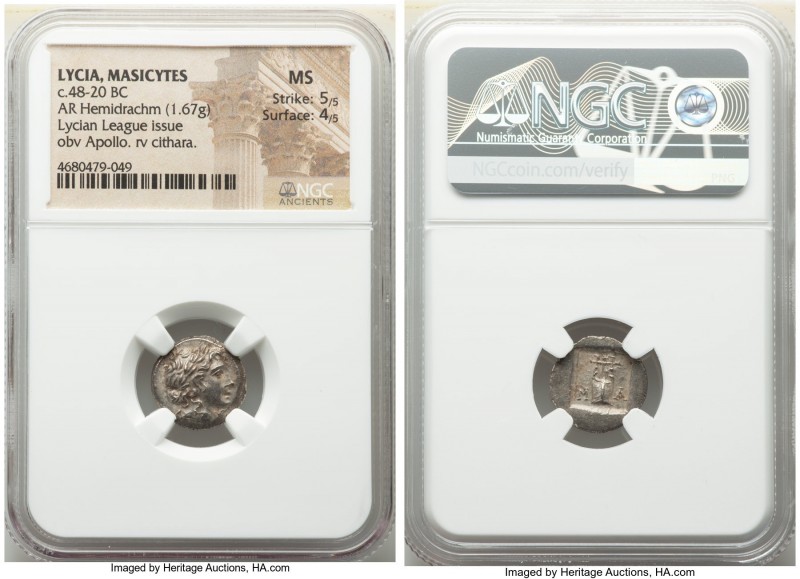 LYCIAN LEAGUE. Masicytes. Ca. 48-20 BC. AR hemidrachm (14mm, 1.67 gm, 12h). NGC ...