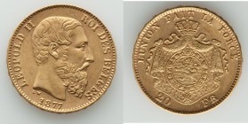 Leopold II gold 20 Francs 1877 XF, KM37. Position A variety. 21.1mm. 6.45gm. AGW 0.1867 oz. 

HID09801242017

© 2020 Heritage Auctions | All Right...