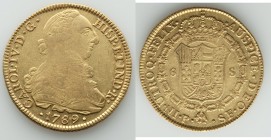 Charles IV gold 8 Escudos 1789-P-SF XF, Popayan mint, KM53.2. 36.6mm. 26.94gm. Recessed areas of reflectivity. AGW 0.7615 oz. 

HID09801242017

© ...