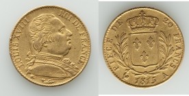 Louis XVIII gold 20 Francs 1815-A XF, Paris mint, KM706.1, Fr-525. 21.0mm. 6.46gm. 

HID09801242017

© 2020 Heritage Auctions | All Rights Reserve...