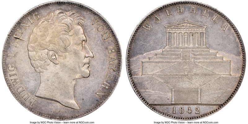 Bavaria. Ludwig I "Walhalla" 2 Taler 1842 UNC Details (Scratches) NGC, Munich mi...